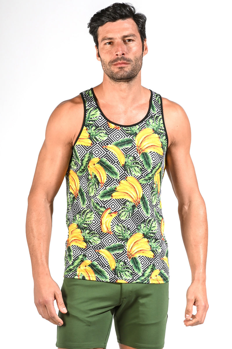 YELLOW/GREEN BANANA GEO STRETCH JERSEY SINGLET ST-438 Final Sale