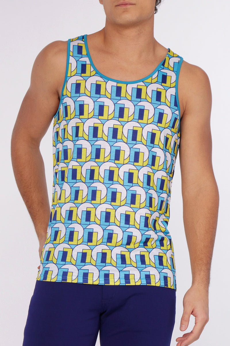 BLUE/YELLOW PRISMS  STRETCH JERSEY SINGLET ST-446