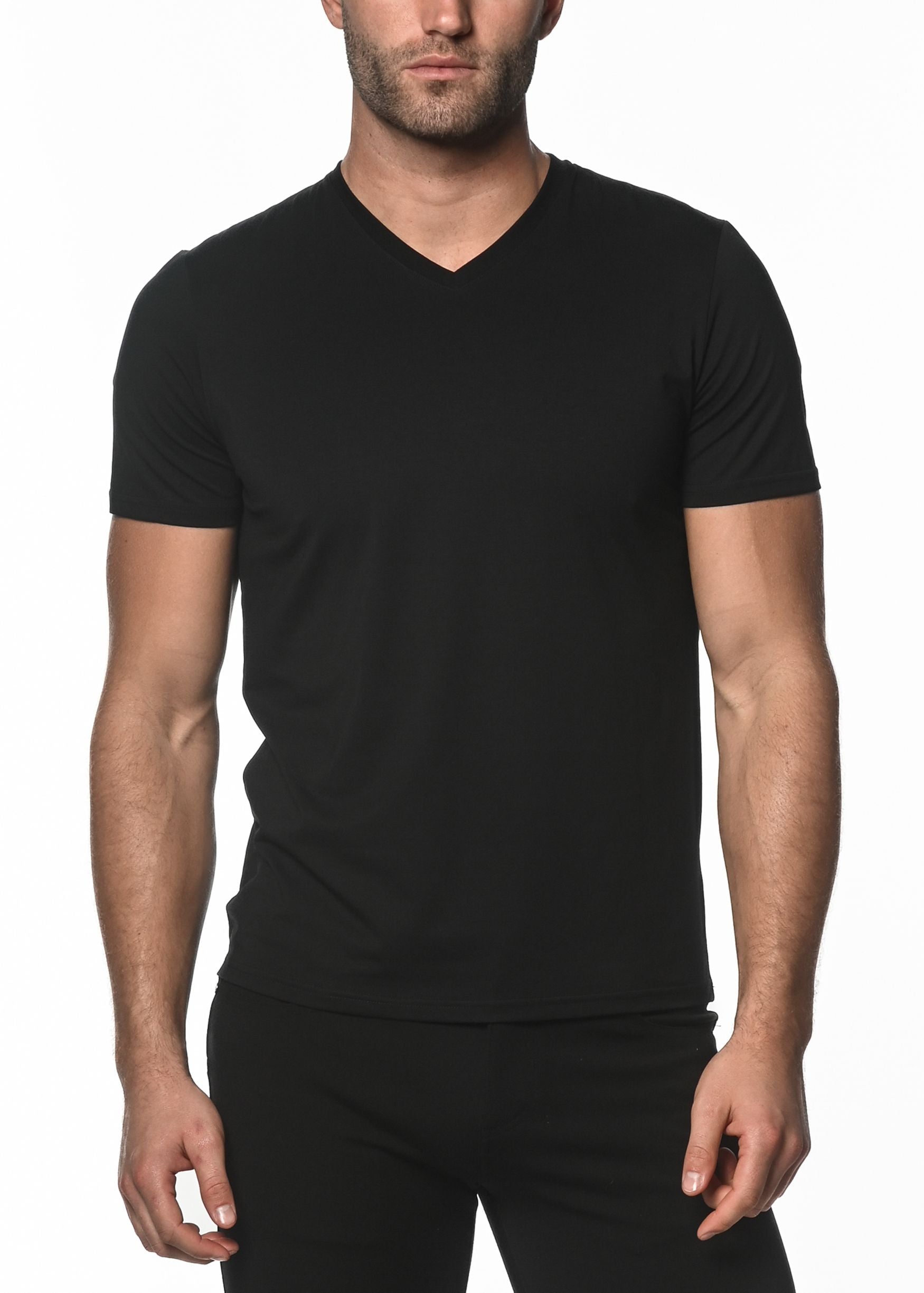 ST33LE – BLACK V-NECK SHORT SLEEVE JERSEY T-SHIRT ST-61