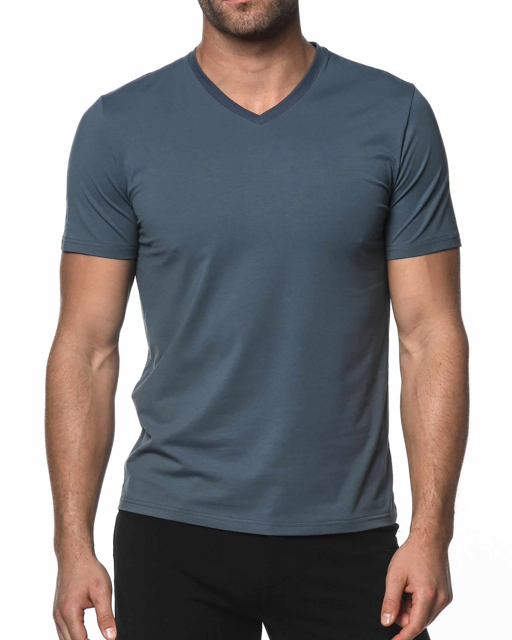 DENIM V-NECK SHORT SLEEVE JERSEY T-SHIRT ST-61