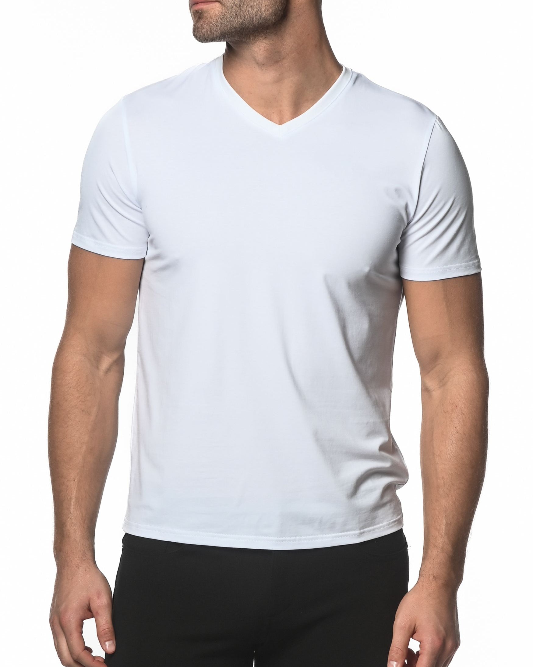 WHITE V-NECK SHORT SLEEVE JERSEY T-SHIRT ST-61