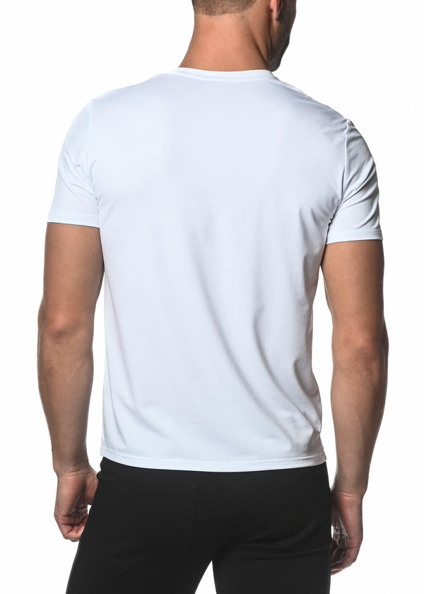 WHITE V-NECK SHORT SLEEVE JERSEY T-SHIRT ST-61