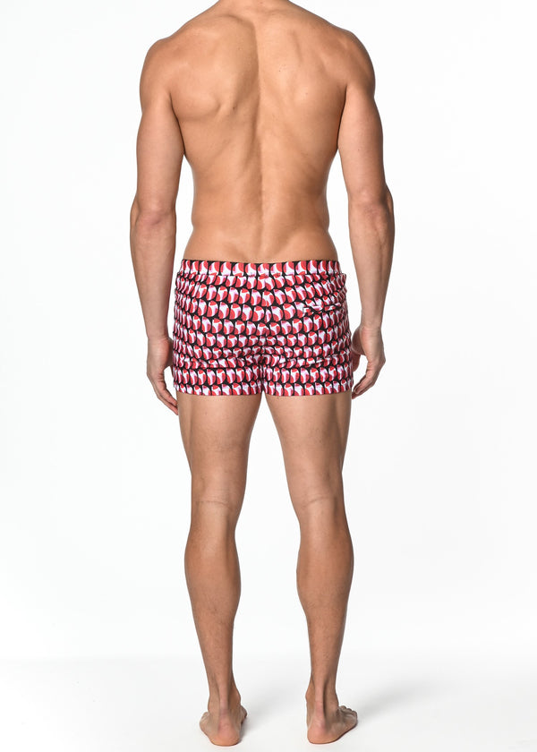 POPPY/BLACK CIRCLE SLICE COAST SWIM SHORT ST-8007