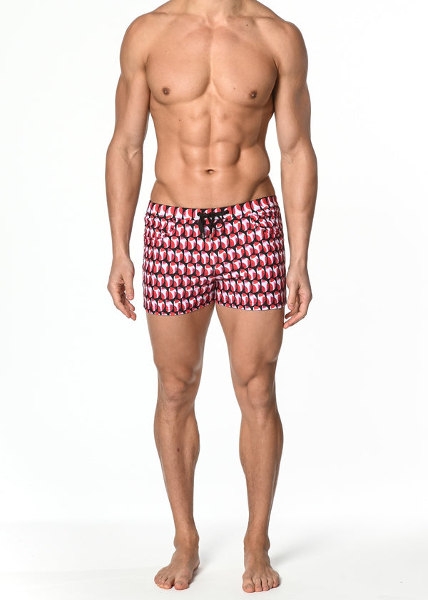 POPPY/BLACK CIRCLE SLICE COAST SWIM SHORT ST-8007