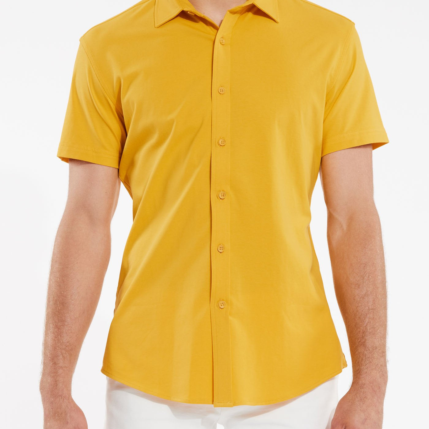SUNSET GOLD SOLID KNIT STRETCH SHORT SLEEVE SHIRT ST-960