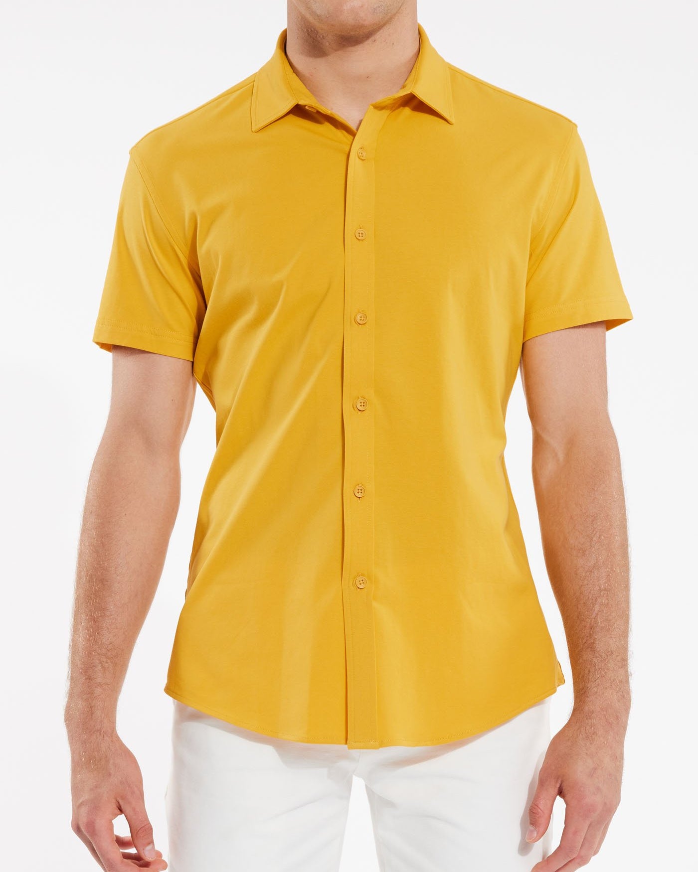 SUNSET GOLD SOLID KNIT STRETCH SHORT SLEEVE SHIRT ST-960