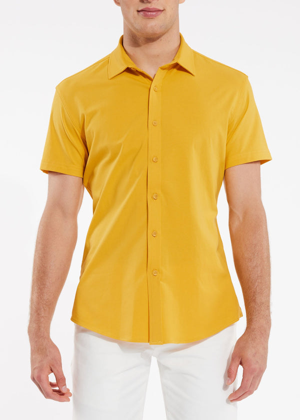 SUNSET GOLD SOLID KNIT STRETCH SHORT SLEEVE SHIRT ST-960