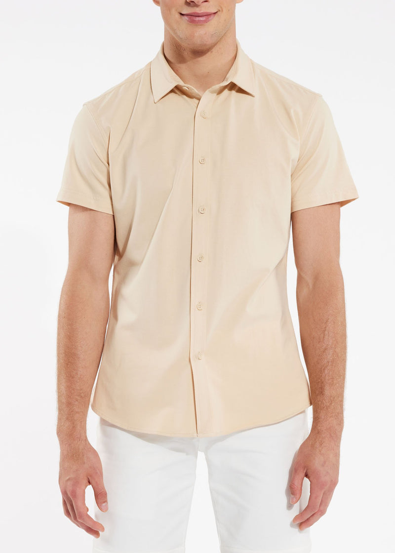 LATTE SOLID KNIT STRETCH SHORT SLEEVE SHIRT ST-960