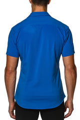 TIDAL BLUE SOLID COTTON STRETCH KNIT JERSEY SHORT SLEEVE SHIRT