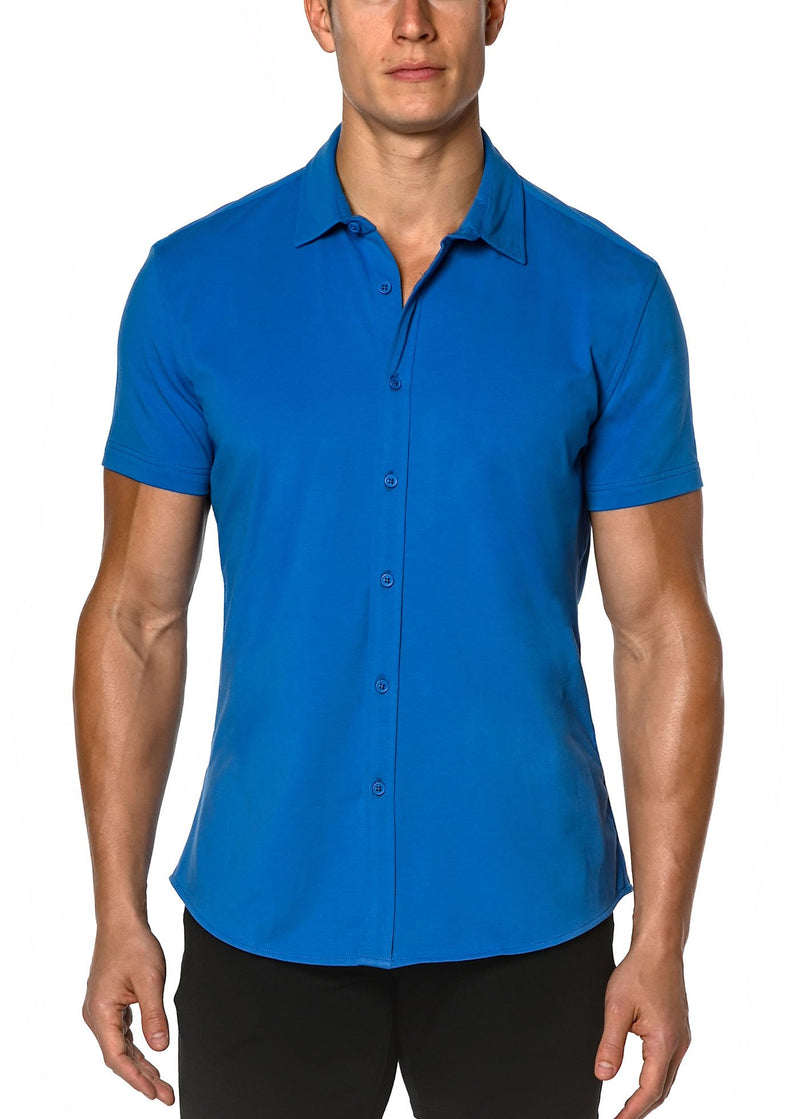TIDAL BLUE SOLID COTTON STRETCH KNIT JERSEY SHORT SLEEVE SHIRT