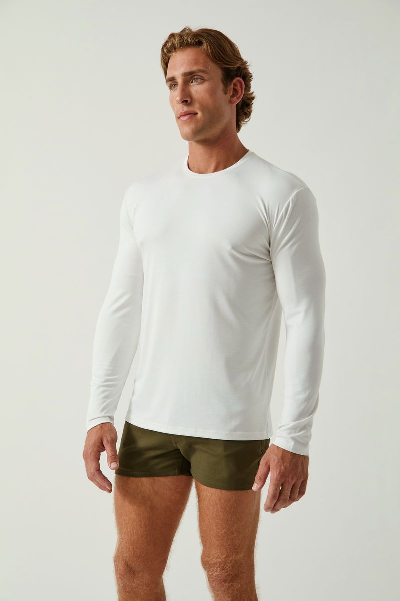 CHALK WHITE SOLID STRETCH MODAL CREW NECK LONG SLEEVE TEE ST-9012