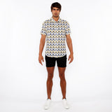 GOLD/SILVER DIAMONDS PRINTED OPEN KNIT STRETCH SHORT SLEEVE SHIRT ST-48071