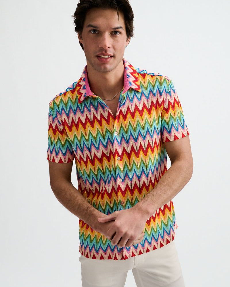 SALSA/AQUA OPEN KNIT STRETCH CHEVRON SHORT SLEEVE SHIRT ST-24079