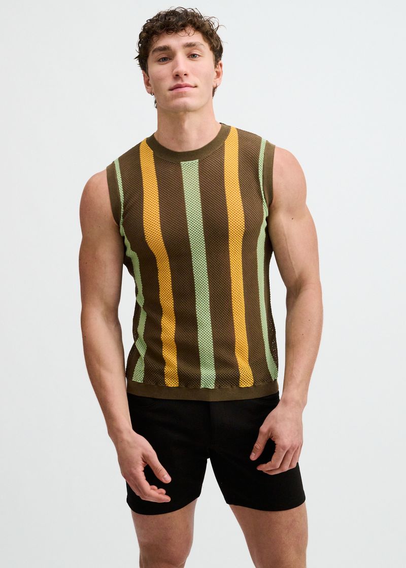 WEED TEXTURED STRIPE OPEN KNIT VEST ST-24311