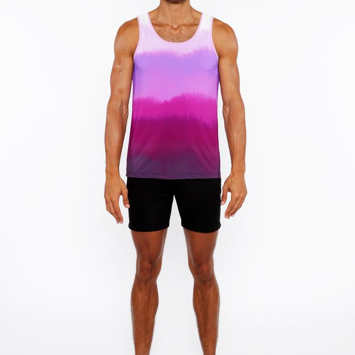 FUCHSIA GRADIENT PRINTED STRETCH MESH TANK TOP ST-11138