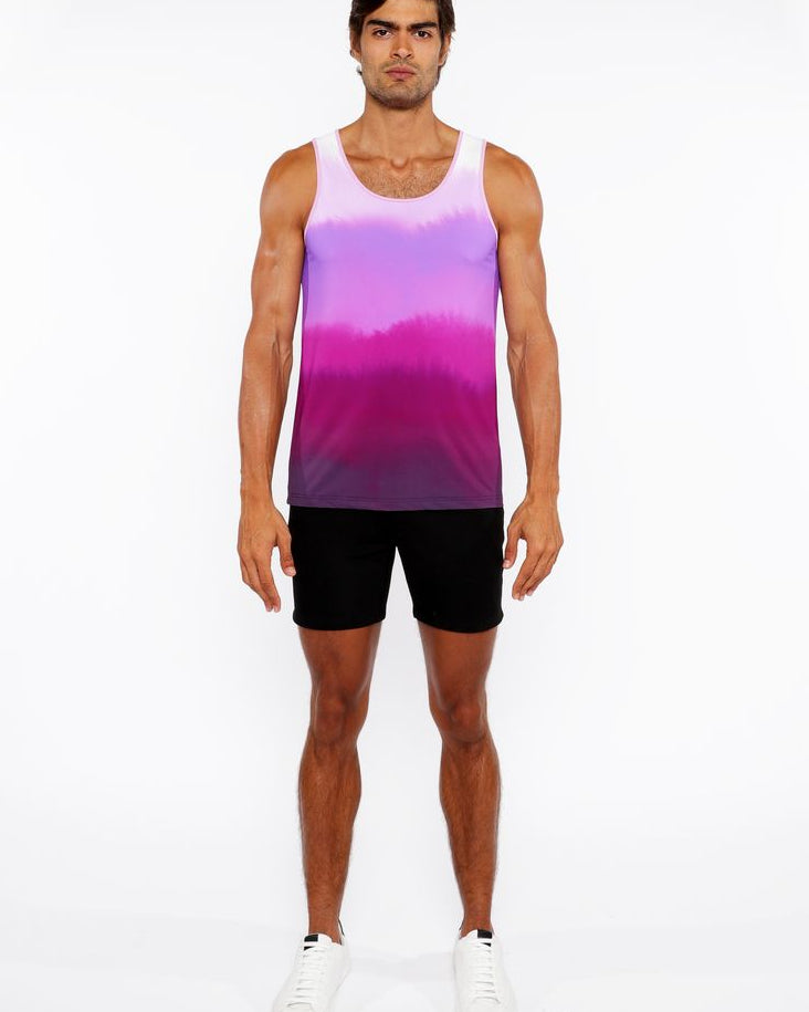 FUCHSIA GRADIENT PRINTED STRETCH MESH TANK TOP ST-11138