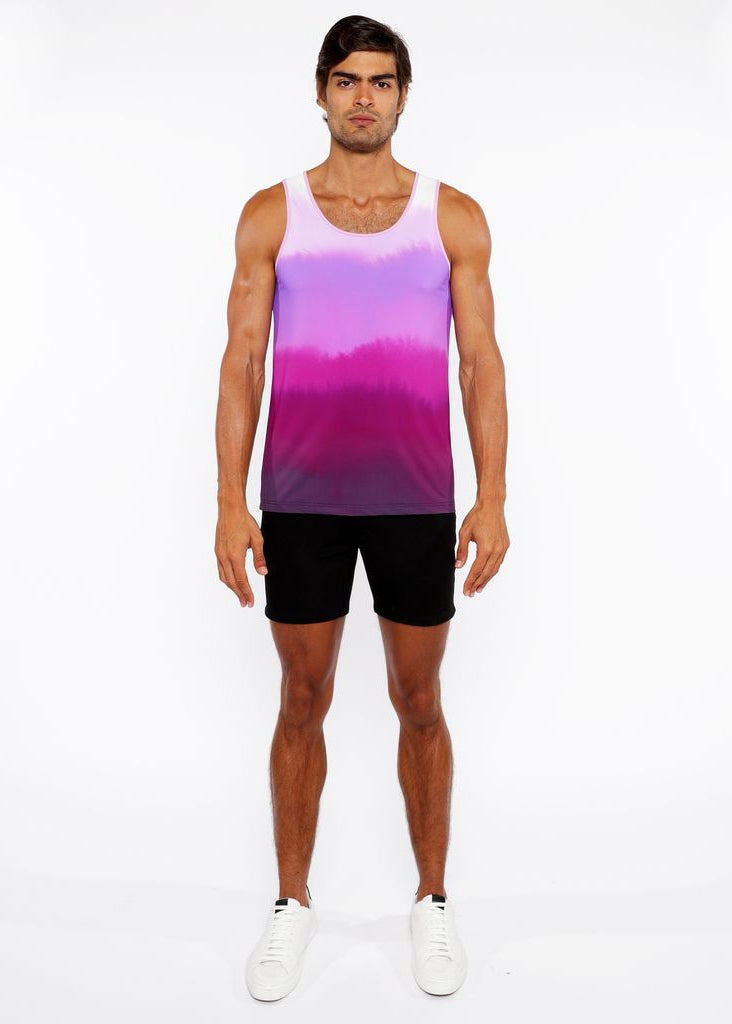 FUCHSIA GRADIENT PRINTED STRETCH MESH TANK TOP ST-11138