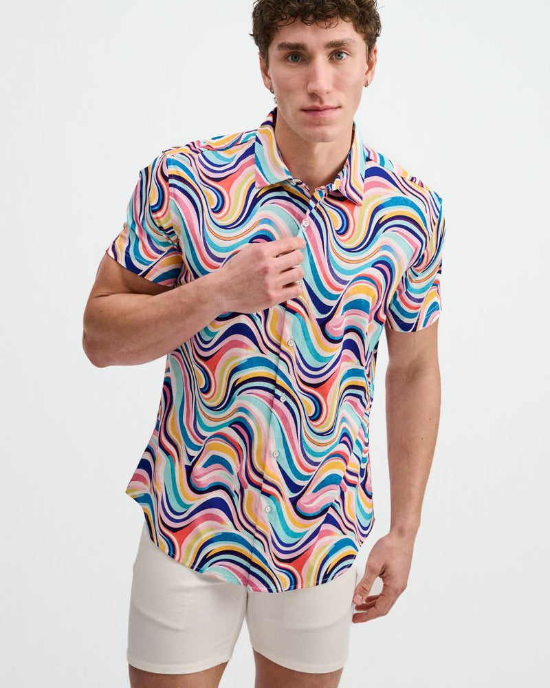 TEAL/MULTI SWIRLS PRINTED COTTON KNIT JERSEY SHORT SLEEVE SHIRT ST-9367