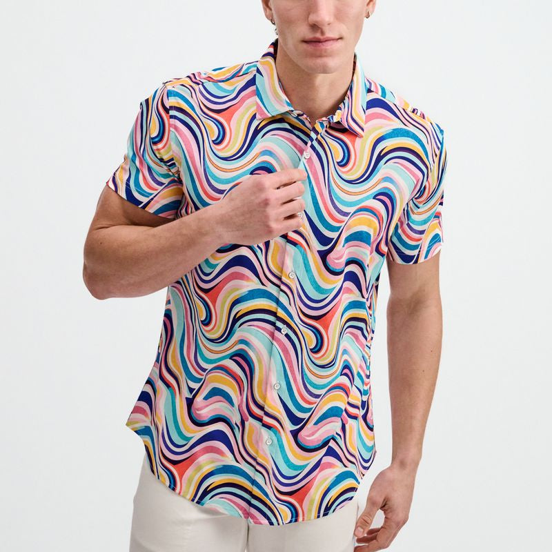 TEAL/MULTI SWIRLS PRINTED COTTON KNIT JERSEY SHORT SLEEVE SHIRT ST-9367