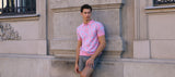 PINK/SKY LEAVES JACQUARD KNIT 3-BUTTON POLO ST-24305