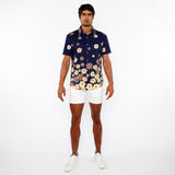 NAVY/YELLOW SUNFLOWERS BORDER PRINT COTTON JERSEY KNIT SHORT SLEEVE SHIRT ST-9341