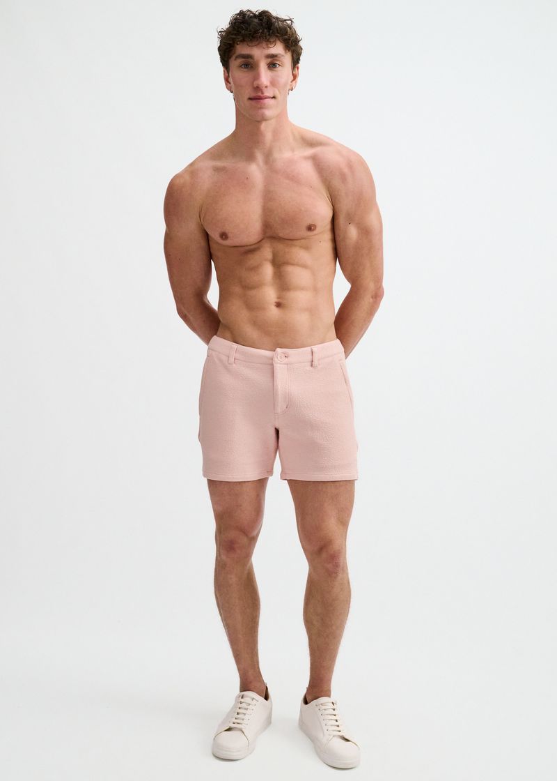 BLUSH PINK 5" INSEAM TEXTURED STRETCH KNIT CHINO SHORTS W/ ZIP POCKETS ST-1986-10