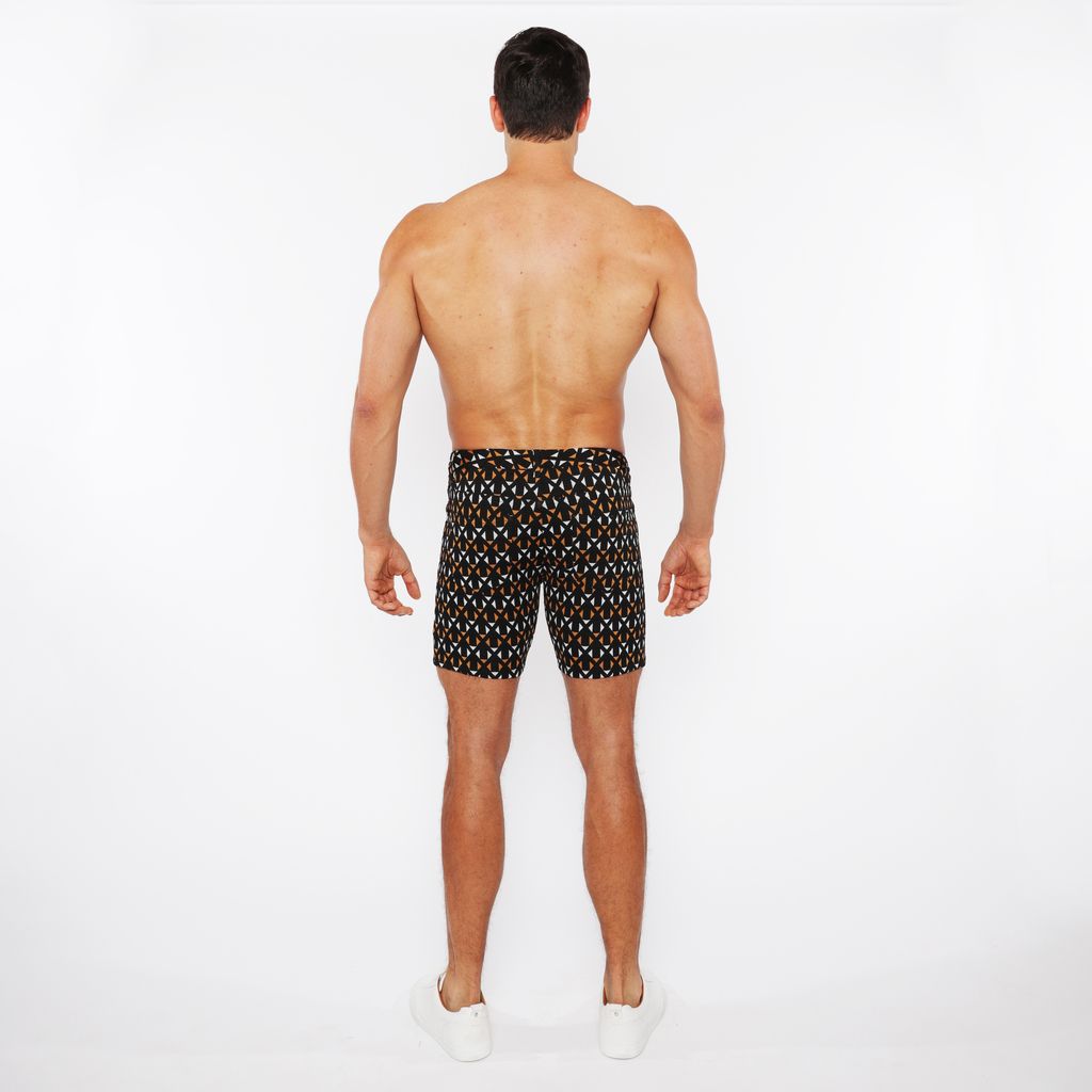 BLACK/AMBER CROSSHATCH 5" INSEAM JACQUARD STRETCH KNIT JEANS SHORTS ST-1932-84