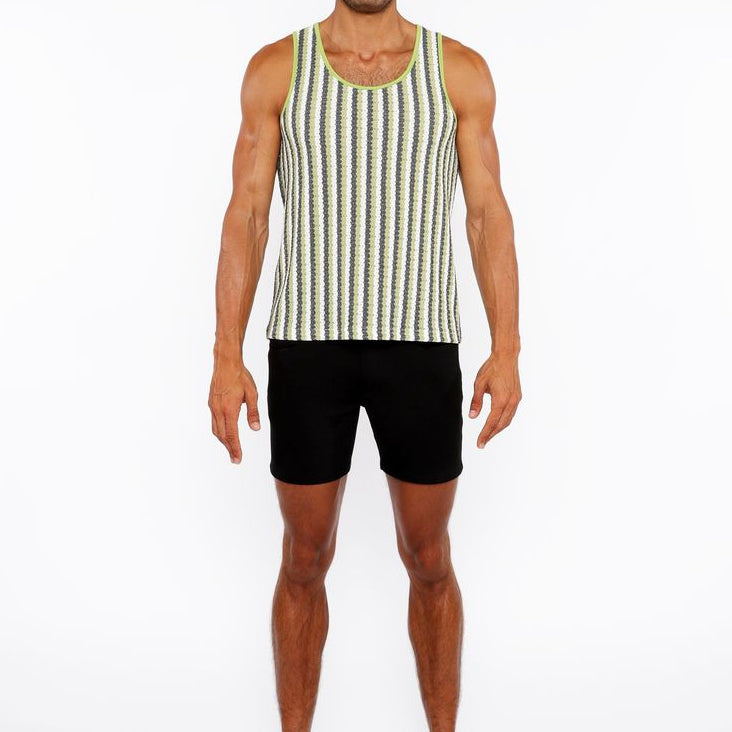 OLIVE/MIDNIGHT STRIPES STRETCH OPEN KNIT TANK TOP ST-24217