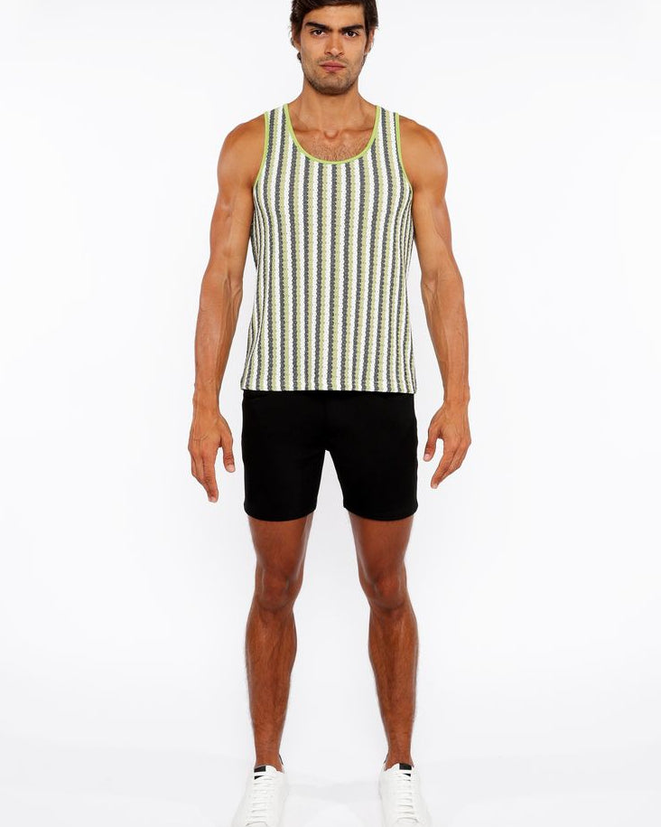 OLIVE/MIDNIGHT STRIPES STRETCH OPEN KNIT TANK TOP ST-24217