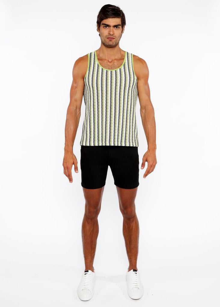 OLIVE/MIDNIGHT STRIPES STRETCH OPEN KNIT TANK TOP ST-24217