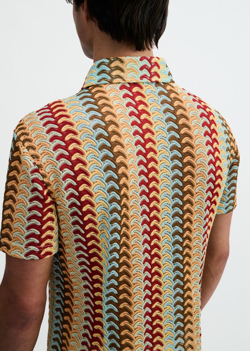 MIRAGE/YOLK VERTICAL ARROW STRIPE OPEN KNIT SHORT SLEEVE SHIRT ST-24072