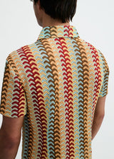 MIRAGE/YOLK VERTICAL ARROW STRIPE OPEN KNIT SHORT SLEEVE SHIRT ST-24072