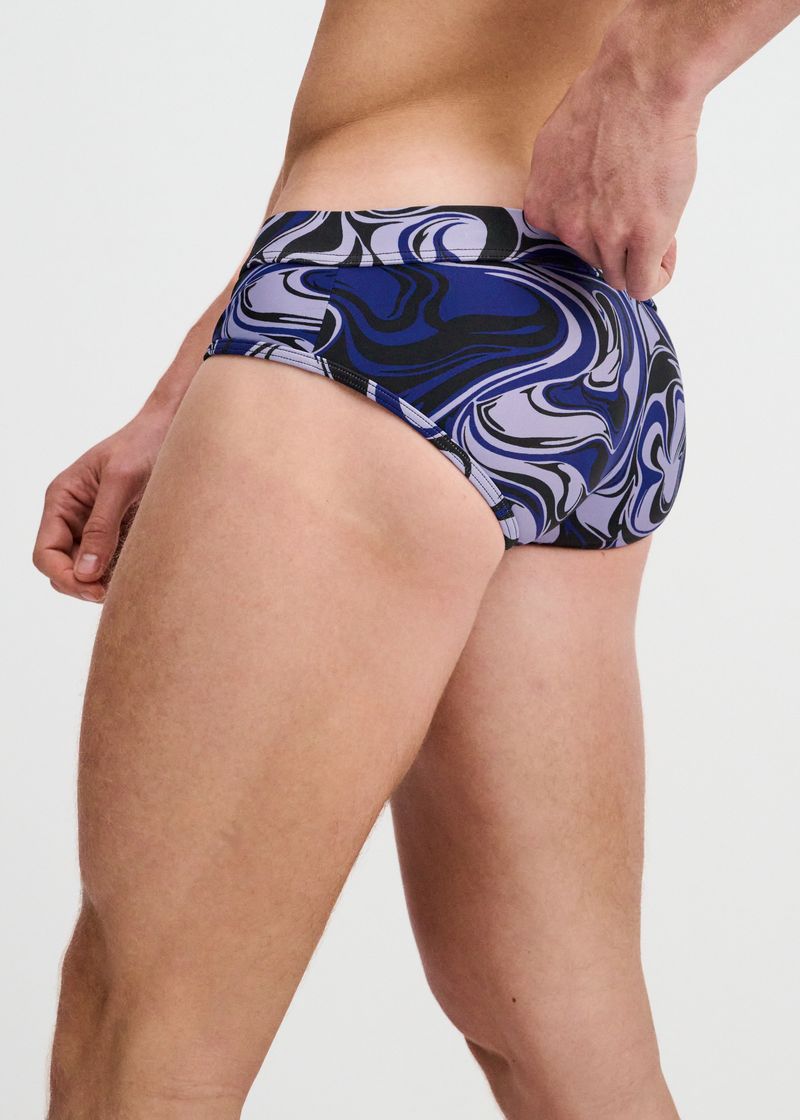 NAVY/THISTLE SWIRLS PRINTED SWIM BRIEF ST-8015-36