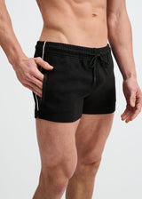 BLACK 3.5" INSEAM STRETCH SHORTS W/ SIDE PIPING STA-10514