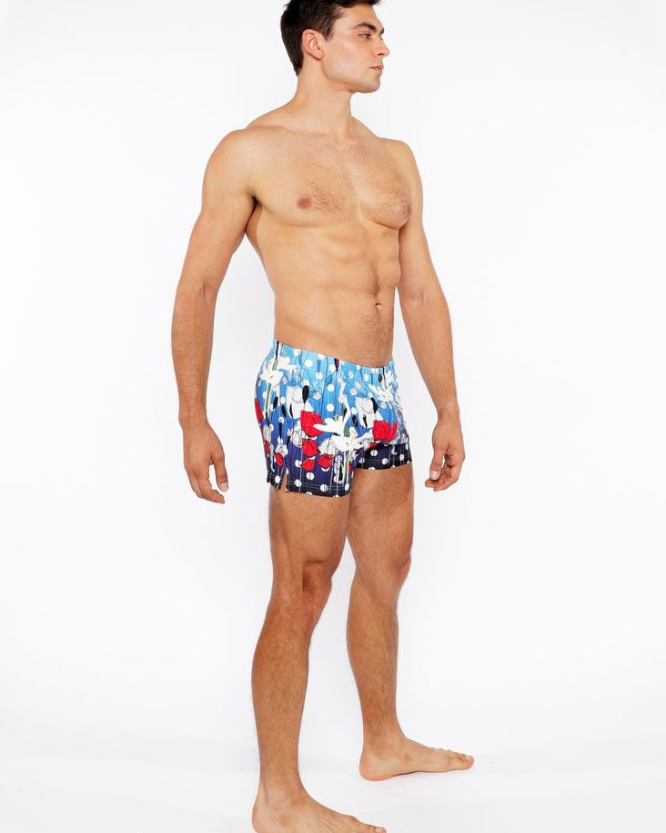 CLOUD/NAVY DOTS FLORAL PRINTED SWIM SHORT W/MESH BRIEF LINING ST-8024-02