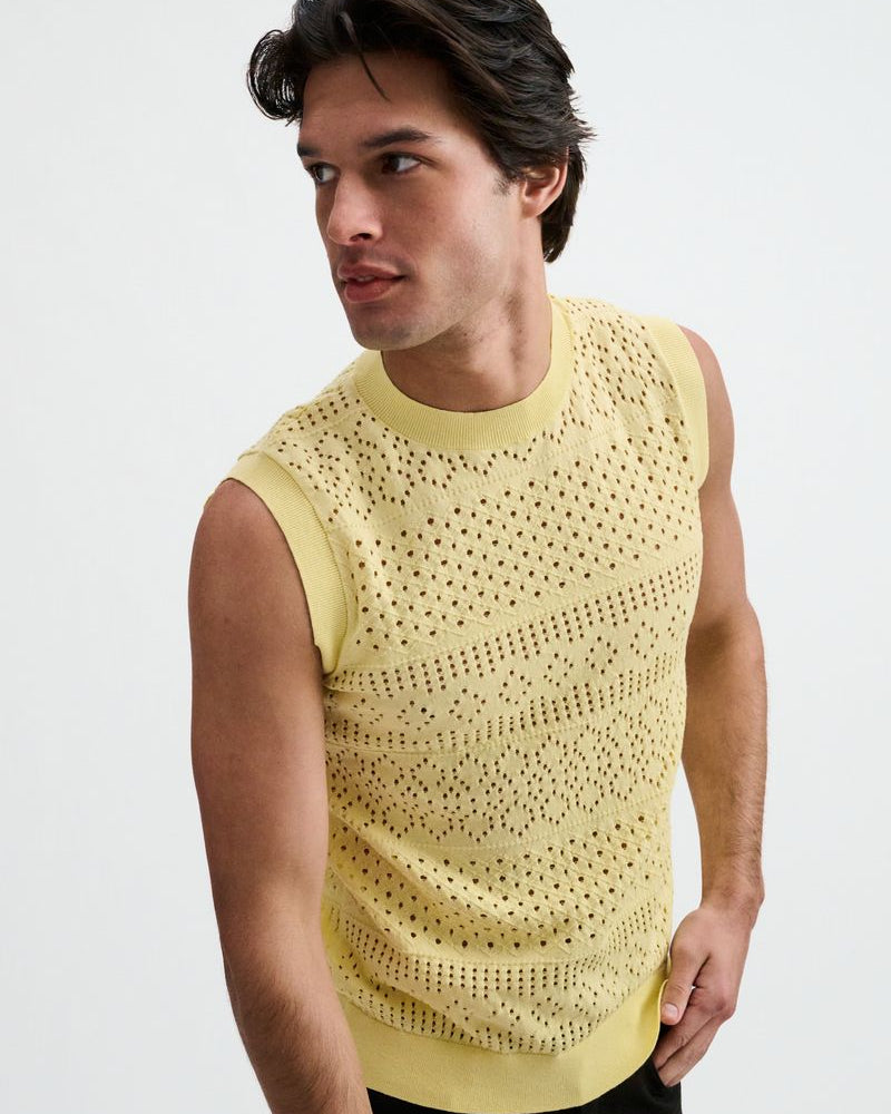 CREAM PUFF POINTELLE OPEN KNIT VEST ST-24310