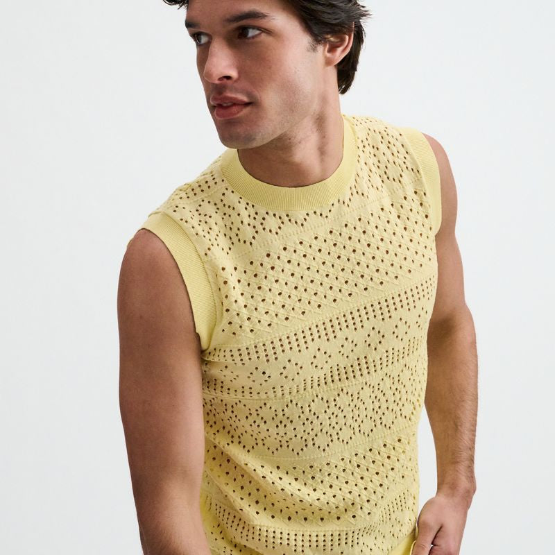 CREAM PUFF POINTELLE OPEN KNIT VEST ST-24310