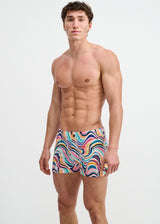 TEAL/MULTI SWIRLS PRINTED SWIM SHORTS W/MESH BRIEF LINING ST-8024-15
