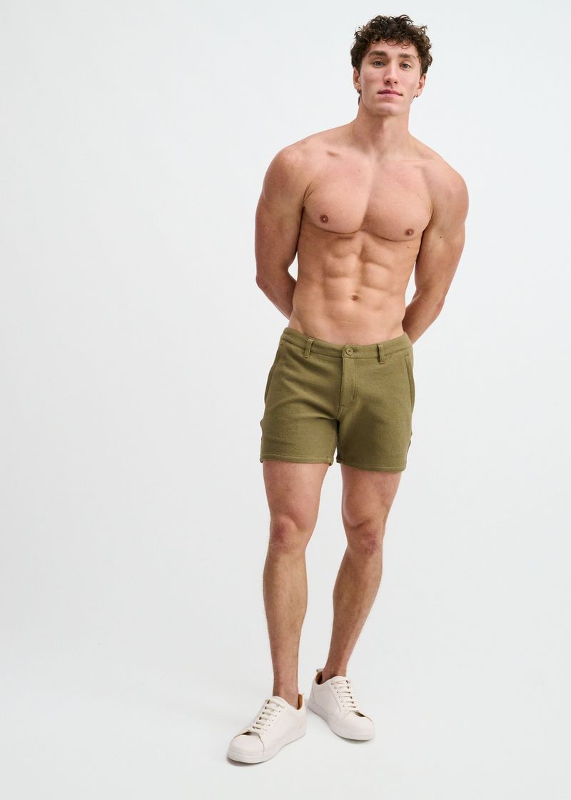 JUNGLE GREEN 5" INSEAM TEXTURED STRETCH KNIT CHINO SHORTS W/ ZIP POCKETS ST-1986-10