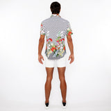 BLACK/WHITE DOTS BORDER PRINT COTTON JERSEY KNIT SHORT SLEEVE SHIRT ST-9345