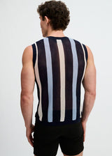 NAVY TEXTURED STRIPE OPEN KNIT VEST ST-24311