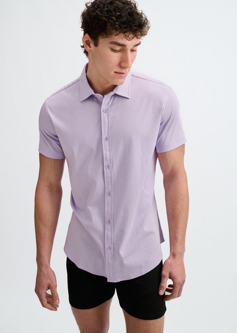 LILAC SOLID STRETCH JERSEY KNIT SHORT SLEEVE SHIR ST-963-06
