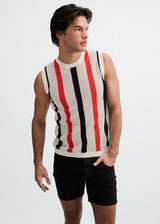 OFF WHITE TEXTURED STRIPE OPEN KNIT VEST ST-24311