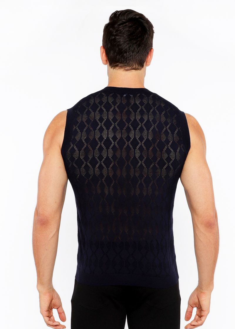 NAVY DIAMOND POINTELLE KNITTED VEST ST-24301