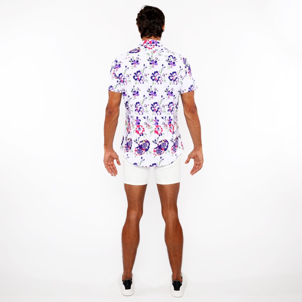 FUCHSIA/SPROUT FLORAL PRINTED COTTON KNIT JERSEY SHORT SLEEVE SHIRT ST-9335