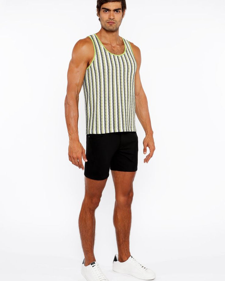 OLIVE/MIDNIGHT STRIPES STRETCH OPEN KNIT TANK TOP ST-24217