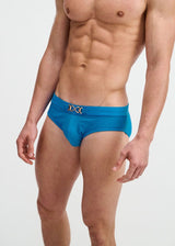 COBALT PINSTRIPE SEERSUCKER SWIM BRIEF W/BUCKLE ST-8028