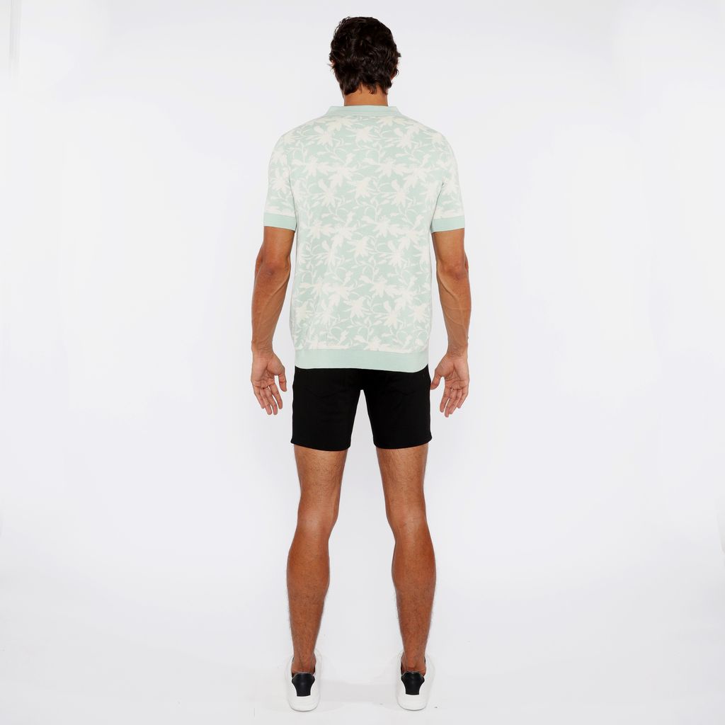 ALOE/CREAM FOLIAGE JACQUARD KNIT 3-BUTTON POLO ST-24306