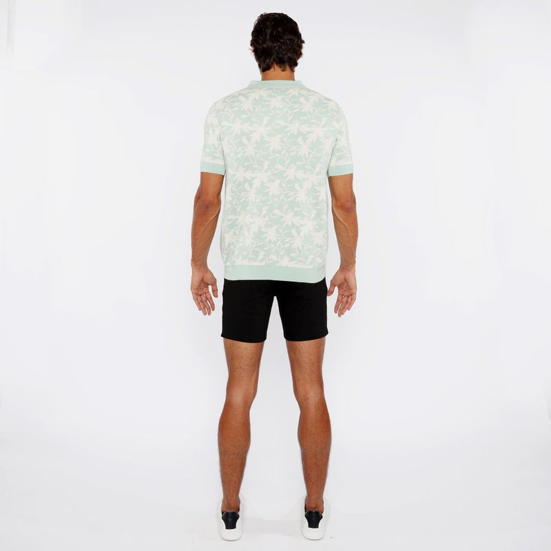 ALOE/CREAM FOLIAGE JACQUARD KNIT 3-BUTTON POLO ST-24306