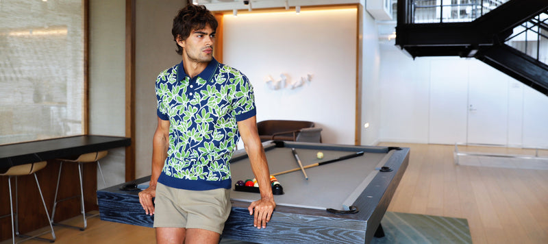 BUD/NAVY FLORAL JACQUARD KNIT 3-BUTTON POLO ST-24307